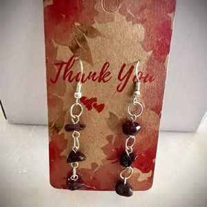 Handcrafted dangling free form garnet earrings with sterling silver hooks